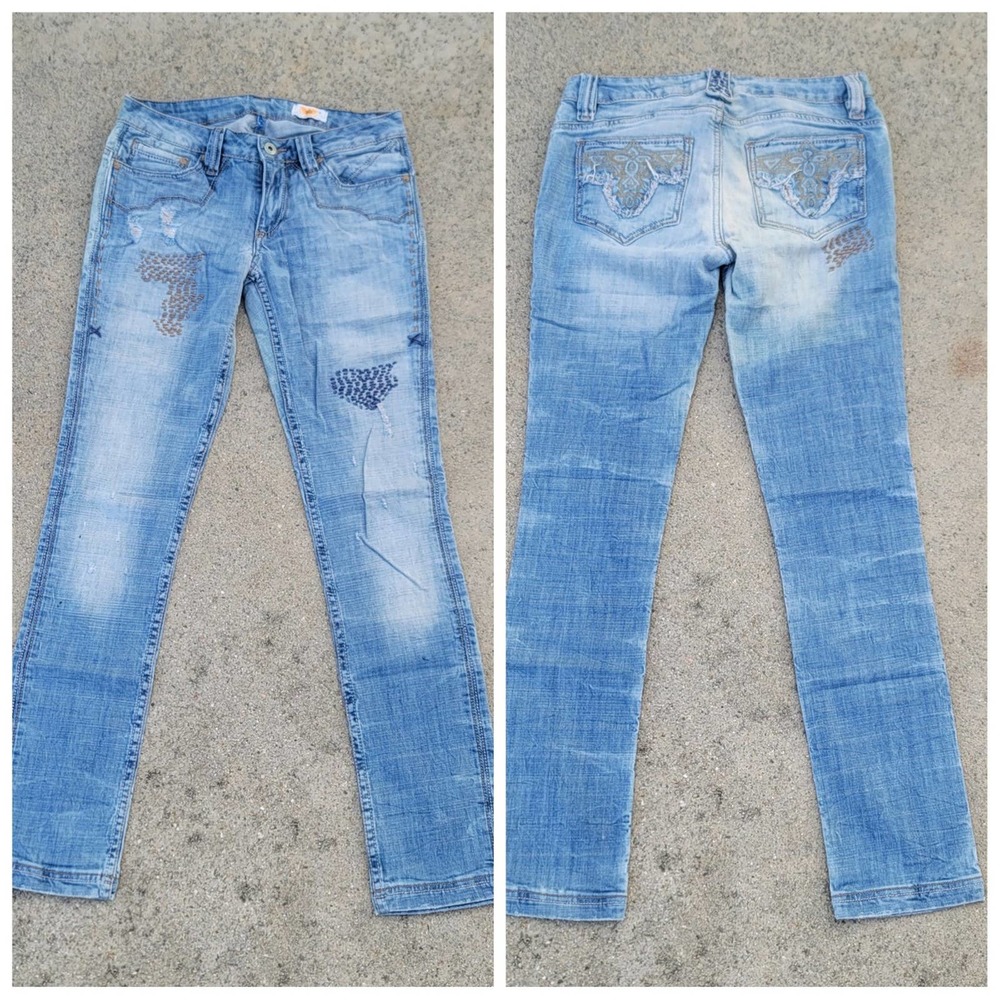 Antik Denim Embroidered Distressed Jeans